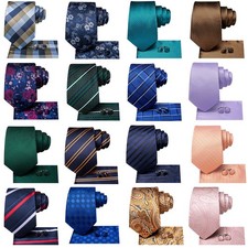 Men Retro Paisley Jacquard Tie Set Pocket Square Cufflinks Groom Wedding Tie
