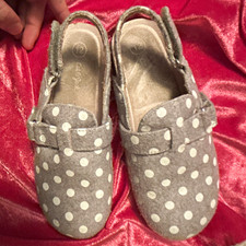 Cat Jack Girls Mary Jane Flats Gray/White Polka Dot Hook Loop Size 12