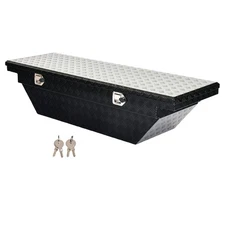 Black 63-Inch Aluminum Angled Truck Bed Tool Box Low Profile Wedge Toolbox