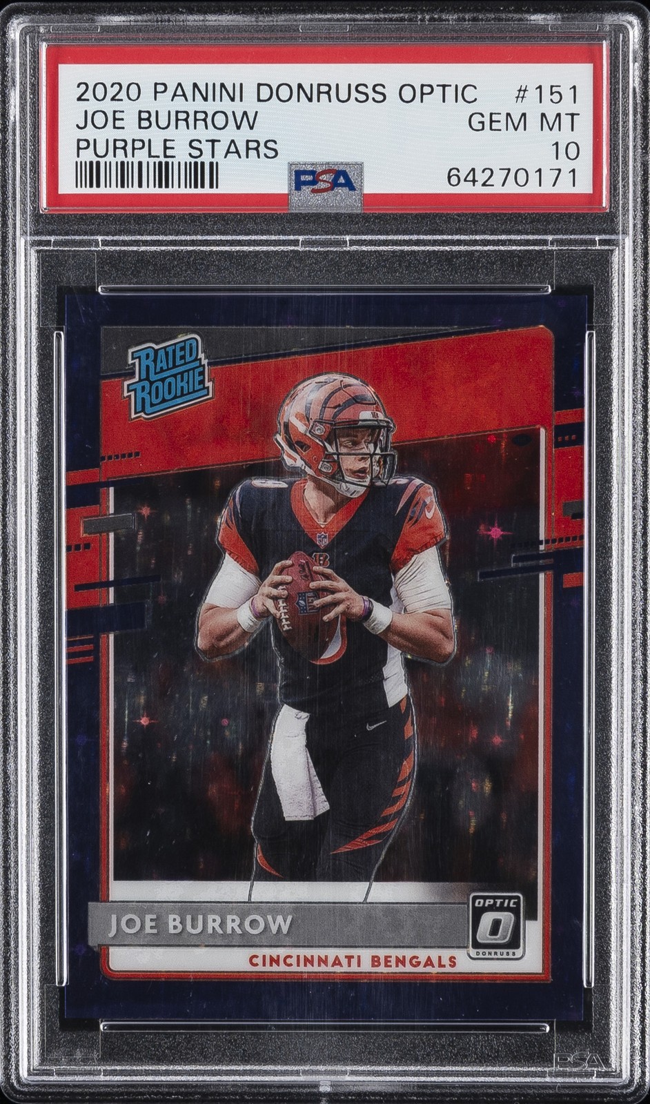 2020 PANINI DONRUSS OPTIC PURPLE STARS #151 JOE BURROW ROOKIE RC 2/25 PSA 10