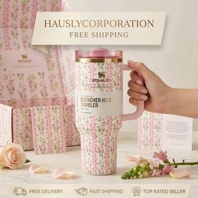 New Stanley x LoveShackFancy Quencher H2.0 Tumbler 40 oz Pink Floral Edition