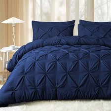 JOLLYVOGUE King Comforter Set 7-Piece Bed in a Bag All Season Navy Pintuck