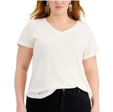 Style Co Womens Plus 2X Natural Ivory White V Neck T Shirt Top NWT G71