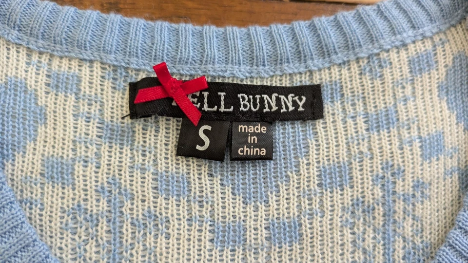 Suéter Hell Bunny Azul Cielo Blanco Navidad Copo de Nieve Corazón Patrón S Retro Foto 3 de 4