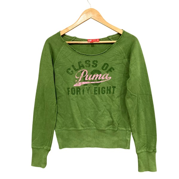 Puma Sweatshirt Womens 8 Green Fleece Pullover Boat Neck Graphic Logo 54212