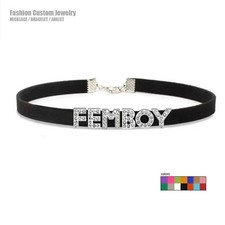 Custom Letters FEMBOY Choker Necklace Customized Name Collar Suede Leather K6