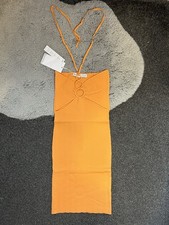 bershka orange ribbed textured strapless halterneck bodycon mini dress NWT