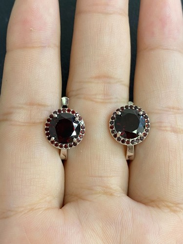 NATURAL GARNET 8 MM GARNET DIAMOND CUT STERLING SILVER 925 RING EARRING PENDENTS - 第 4/14 張圖片