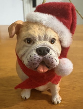 Christmas Santa Hat Bulldog Dog Ornament Decor Holiday Home Pet Puppy Decor New