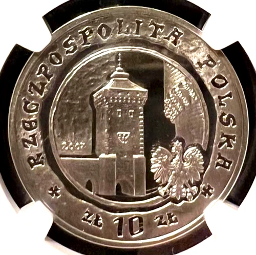 Poland 10 Zlotych 2007 NGC PF 70 Ultra Cameo UNC Silver Municipal Rights Krakow