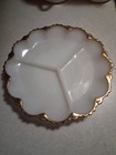 Vintage Fire King Anchor Hocking White Glass 3-Section Rd. Tray Trimmed in Gold — photo 1