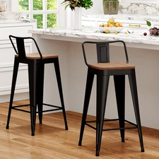 Metal Bar Stools Set of 2 Counter Height Barstools with Removable Back 24" Kitch