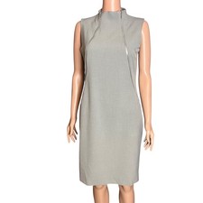 Calvin Klein Double Silver Zipper Dress 8 Gray Sleeveless Career Business Date