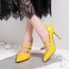 New Womens Buckle High Heels Pointed Toe Patent Leather Stilettos Double Shoes #
