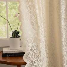 ALIGOGO Beige Sheer Curtains 84 Inches Long 2 Panels - Boho Chic Flower Lace