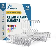 Lifemaster Clear Plastic Hangers - 50 Pieces 14 Inches Anti-Slip Space-Saving...