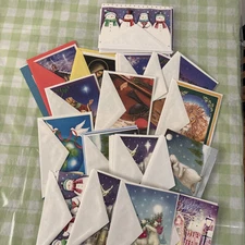 Huge Lot of Assorted Christmas Cards, 50 Cards With Envelopes New Some Vintage