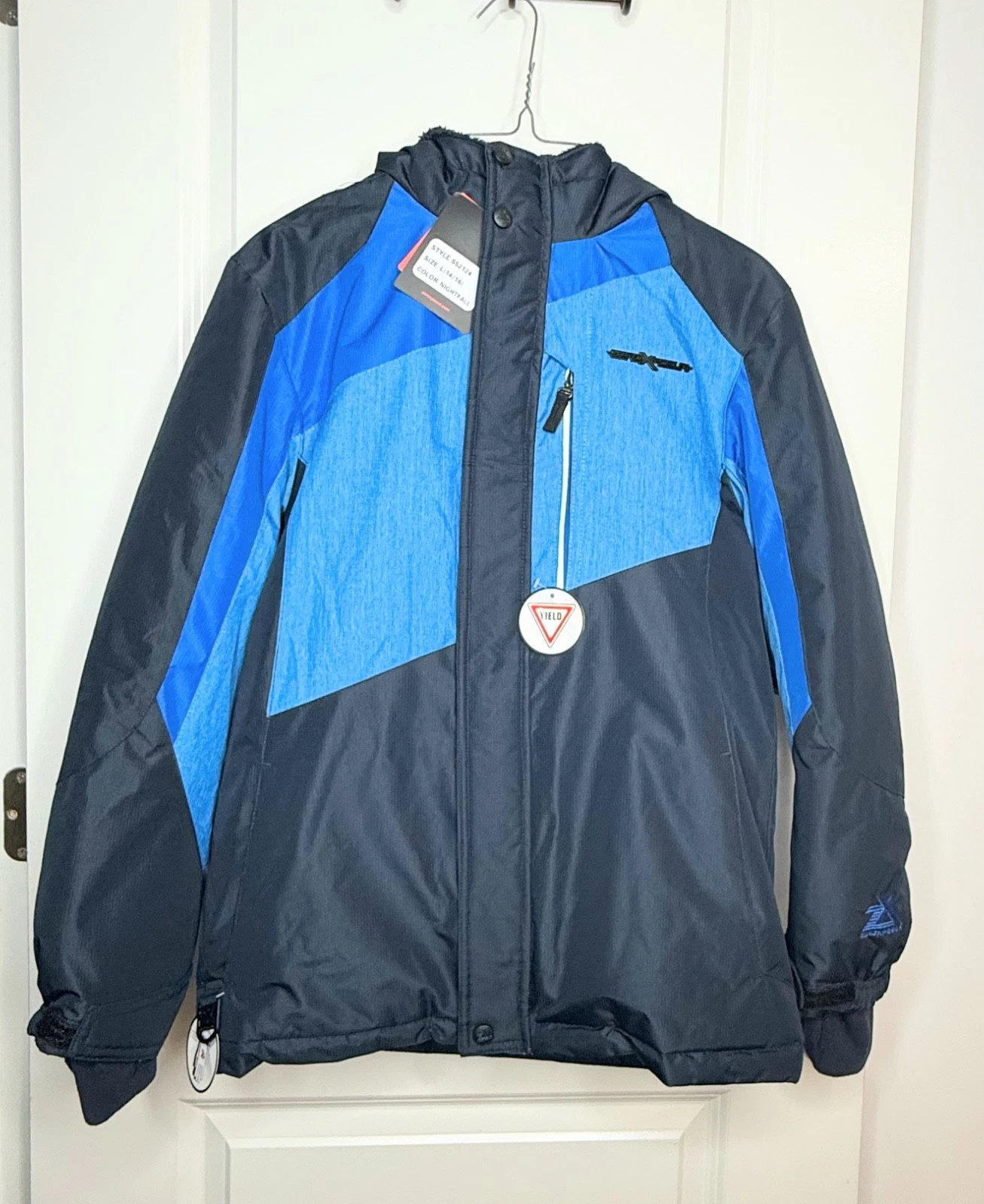ZeroXposur Youth Snowboard Ski Jacket Blue Black Hooded Coat L 14/16 NWT