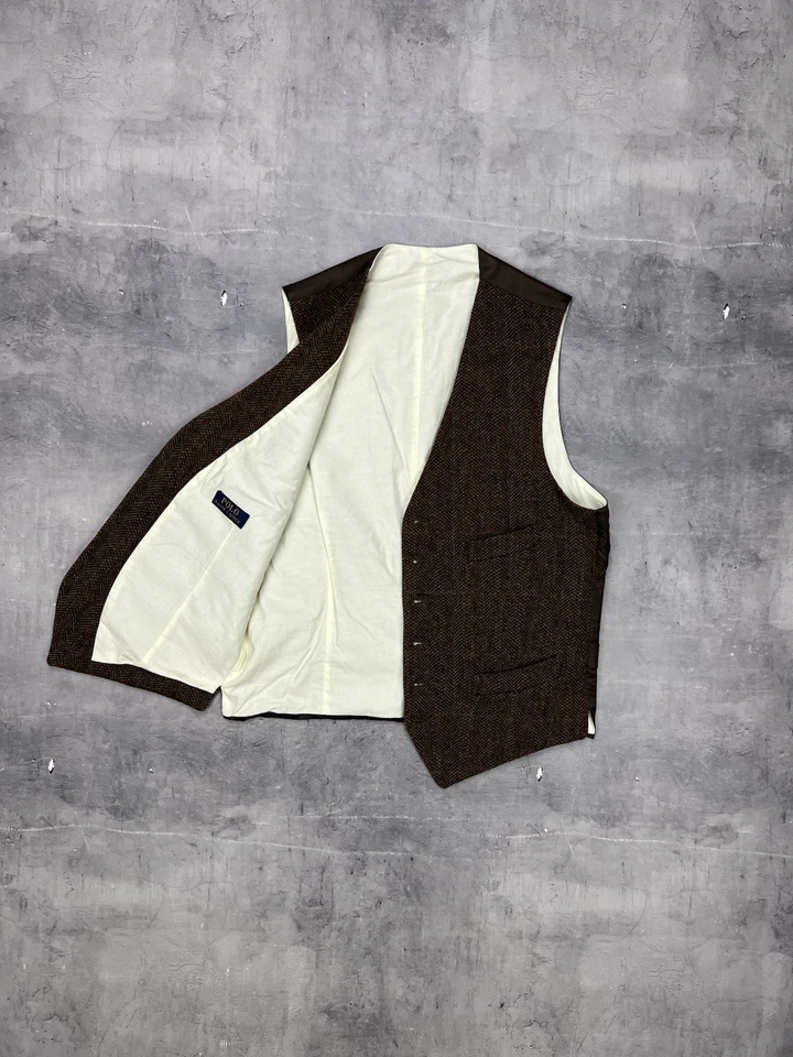 Polo Ralph Lauren Vest Waistcoat Suit Herringbone Brown Wool RARE 38R - Image 2 of 4