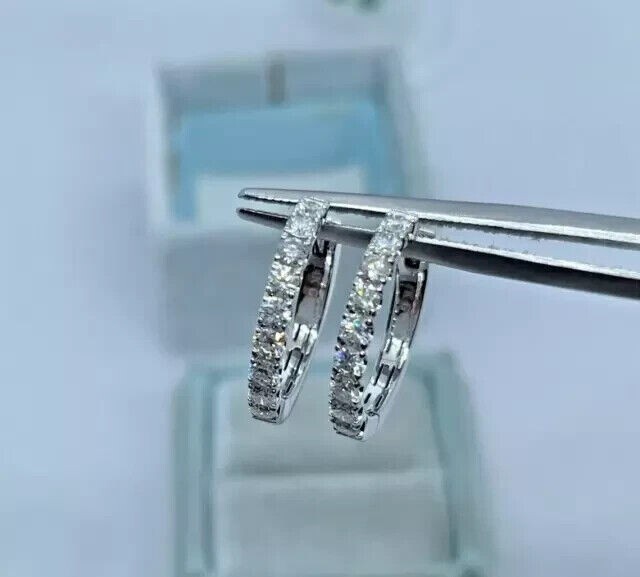 2Ct Round D/VVS1 Moissanite Huggie Clip-On Earrings in 14k White Gold Plating