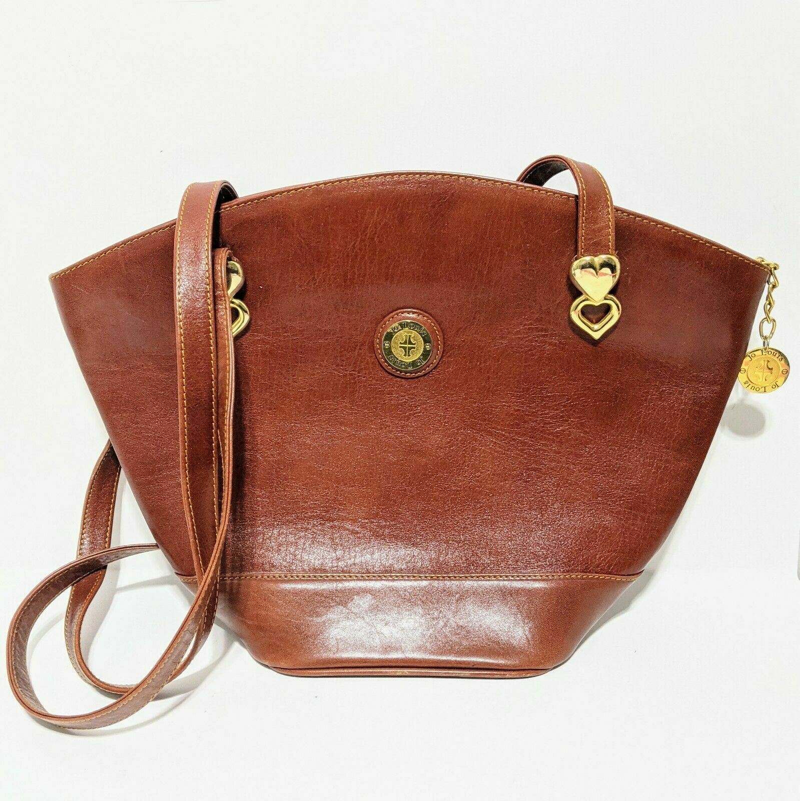 Jo Louis Vintage 1990's Leather Bag Cognac Brown Double Shoulder  Straps