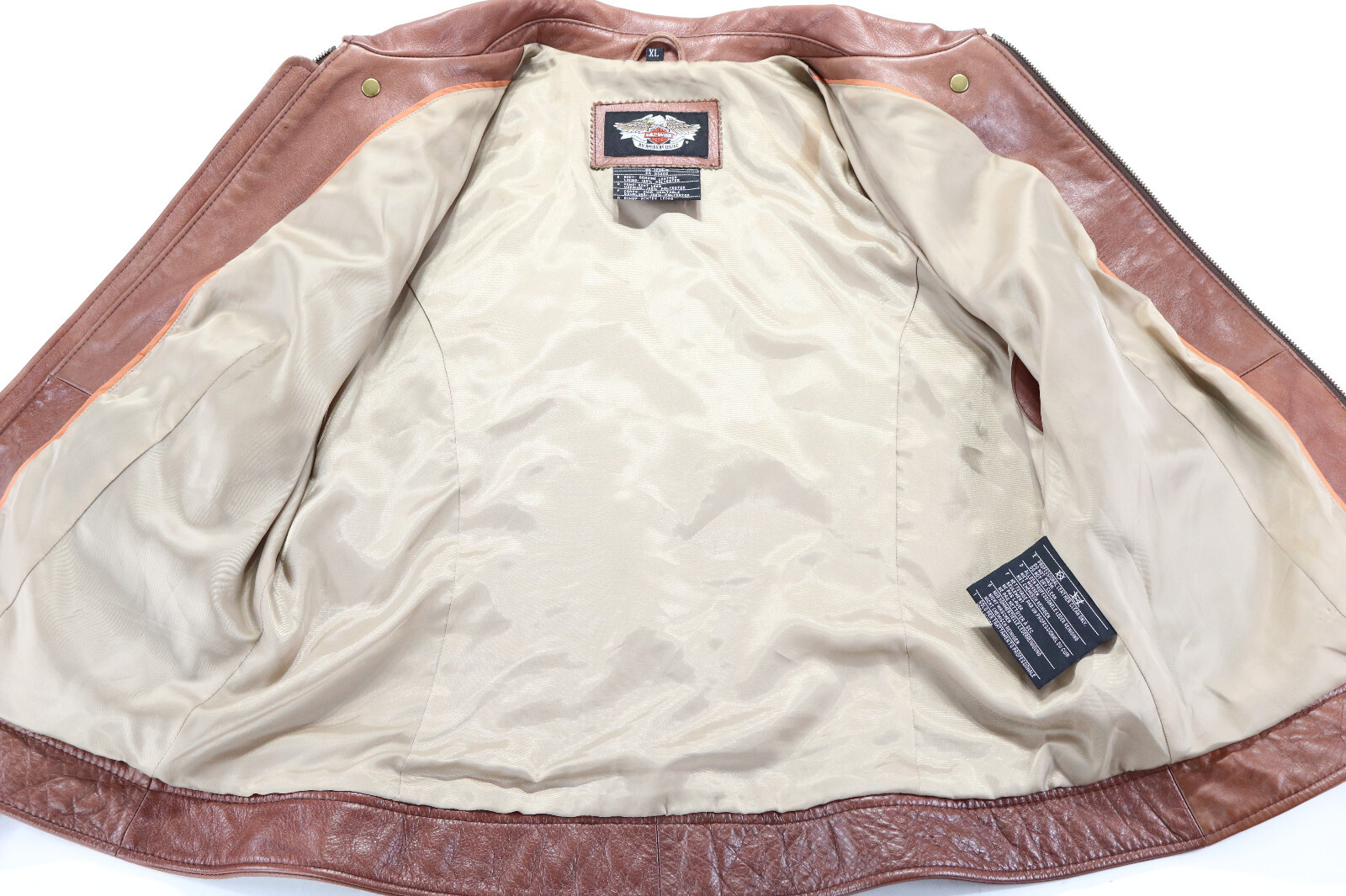 harley davidson jacket XL brown leather collared zip bar pockets Dusty Roads euc image 3