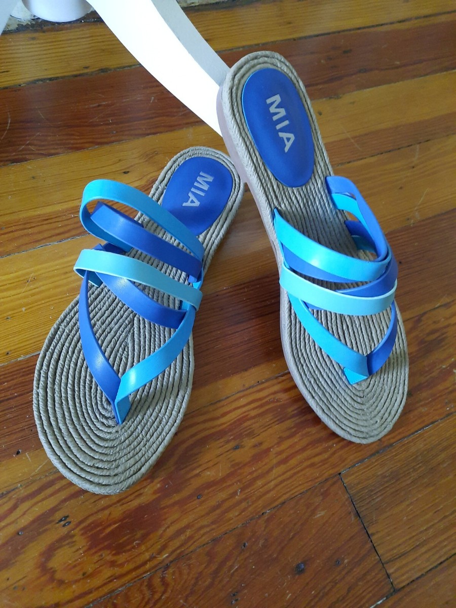 Mia sz 9 Aqua Blue Faux Leather Thong/Strappy Sandal | eBay