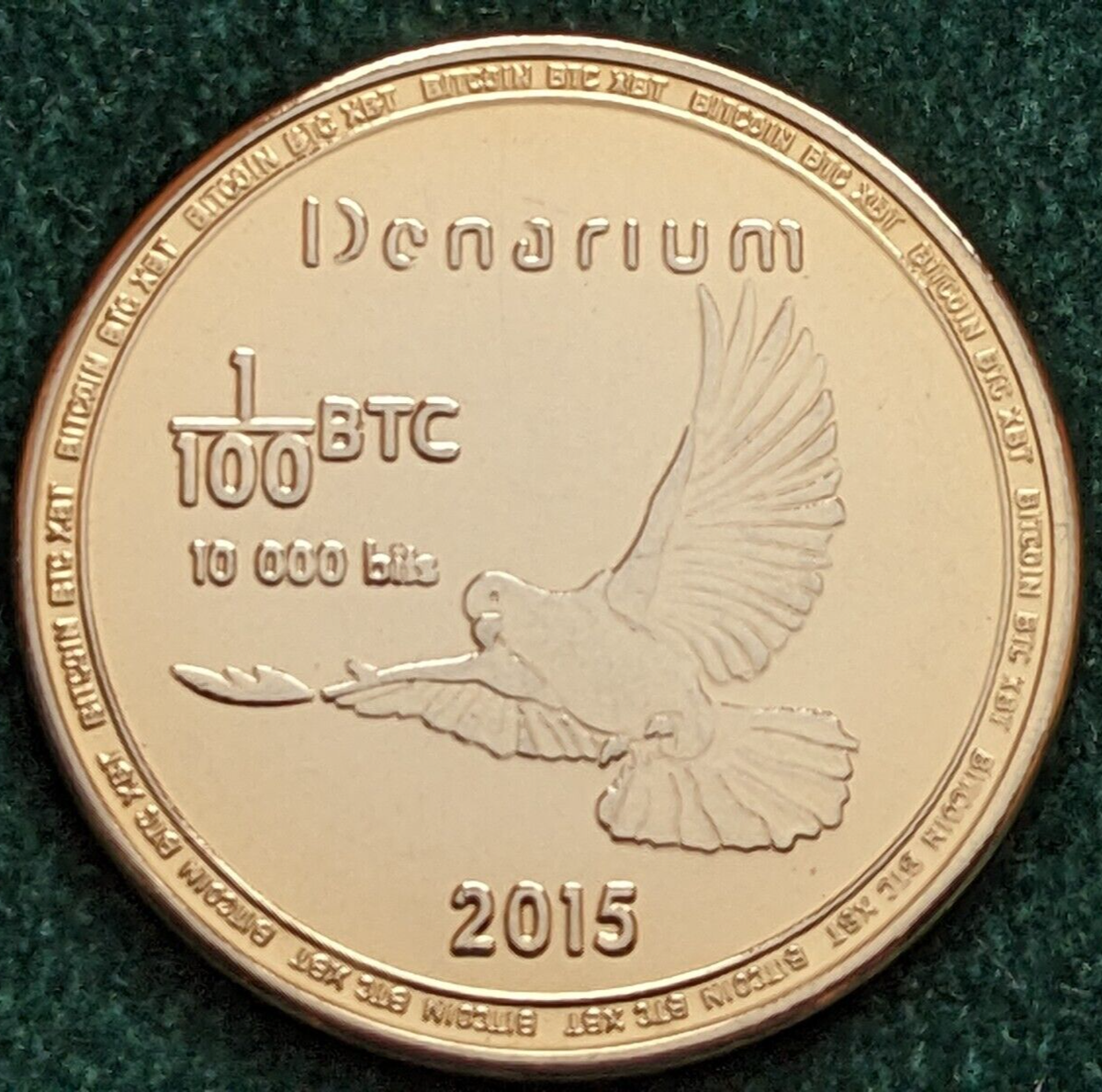 2015 Denarium Bitcoin 1/100th BTC 0.01 Gold Plated Redeemed/Unfunded No  Hologram | eBay