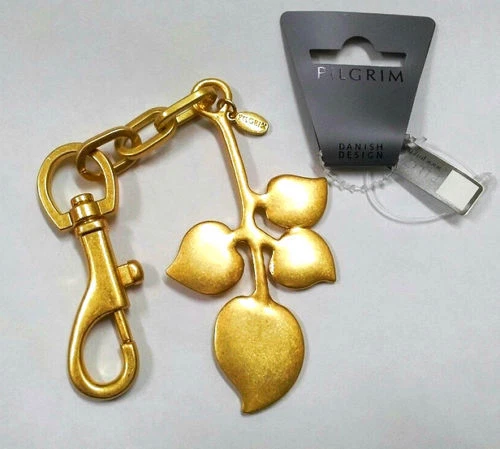 NUEVO LLAVERO PEREGRINO DINAMARCA CHAPADO EN ORO 16K COLECCIÓN CORAZÓN HOJA HECHO A MANO Foto 2 de 2