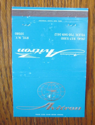 AVITRON AIRLINE MATCHBOOK COVER: RYE, NEW YORK EMPTY MATCHCOVER -B28
