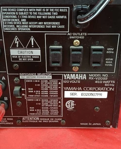 Yamaha Natural Sound AV Cinema DSP Receiver RX V2092 With 2 Remotes Bundle - Image 2 of 4