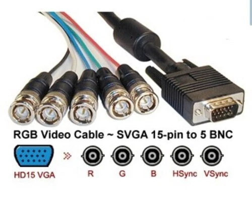 MONITOR KABEL VGA SVGA HD 15-PIN auf 5x BNC RGBHV ca. 1,8 m - Bild 2 von 3