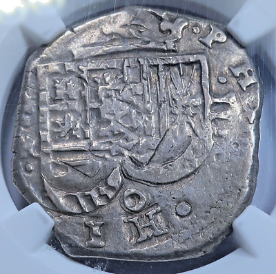 NGC AU-55 Flipover Double Struck Spanish 4 Reales 1600's Mint