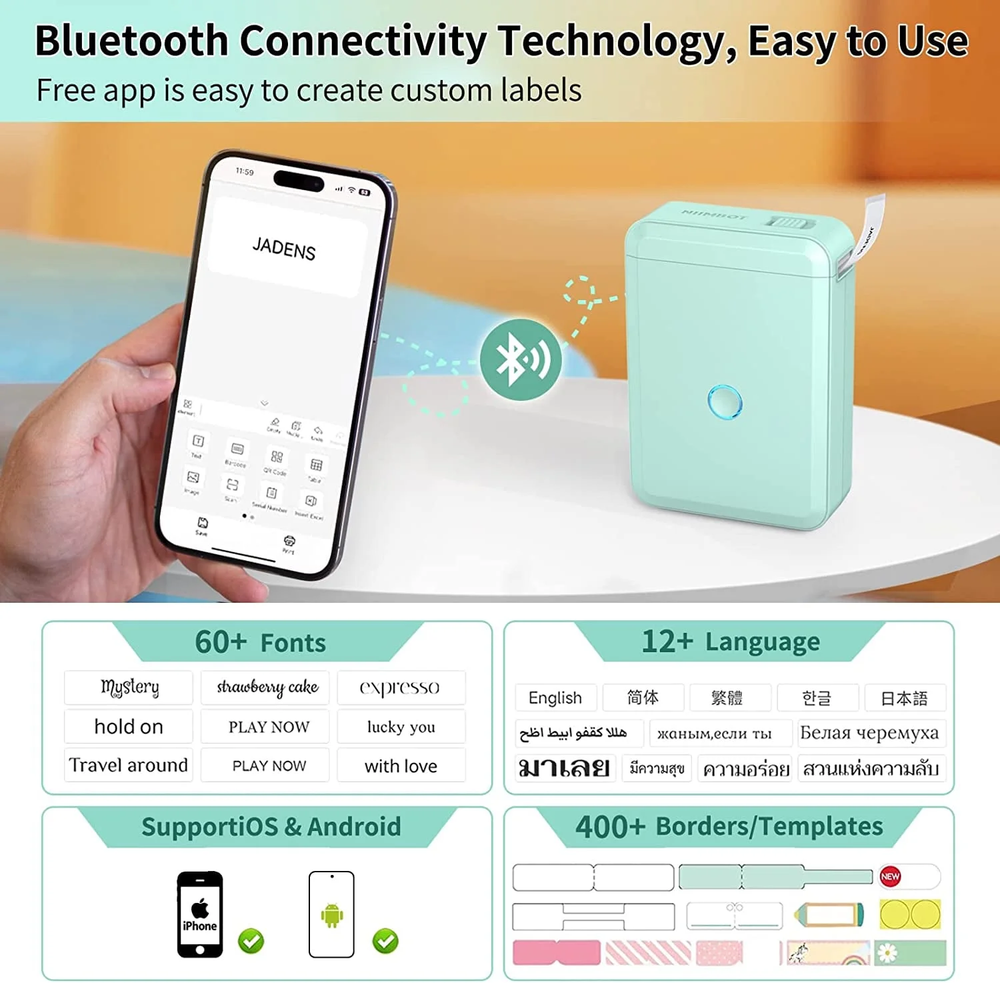 Portable Bluetooth Label Maker with 1 Green Tape for Office or Home Use Portable Bluetooth Label Maker with 1 Green Tape for Office or Home Use
