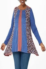 LOGO by Lori Goldstein Long Sleeve Mixed Printed Stripe Top Red Clay