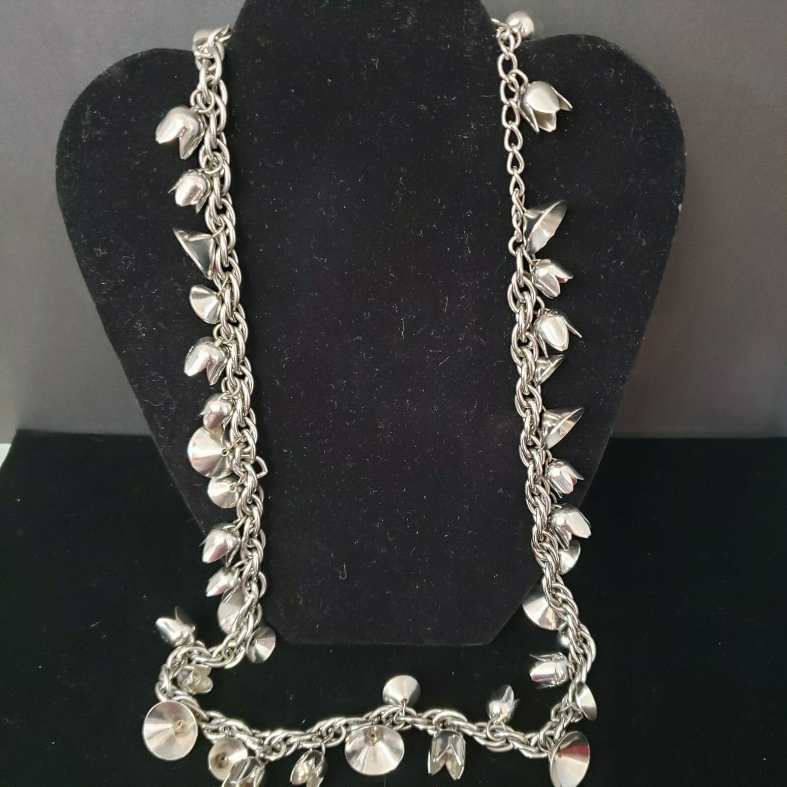 Silver Tone Bell Chime Necklace 29"