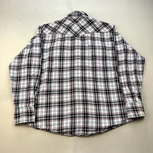 Vintage Wrangler Wrancher Flannel Shirt Youth XL Gray Plaid Pearl Snap Western - Picture 5 of 13