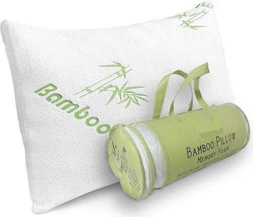 Bamboo Pillow - Cooling Shredded Memory Foam Bed Pillow, Relives Neck Pain, Snor
