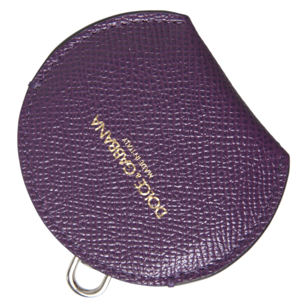 DOLCE & GABBANA Hand Mirror Holder Purple Calfskin Leather Round