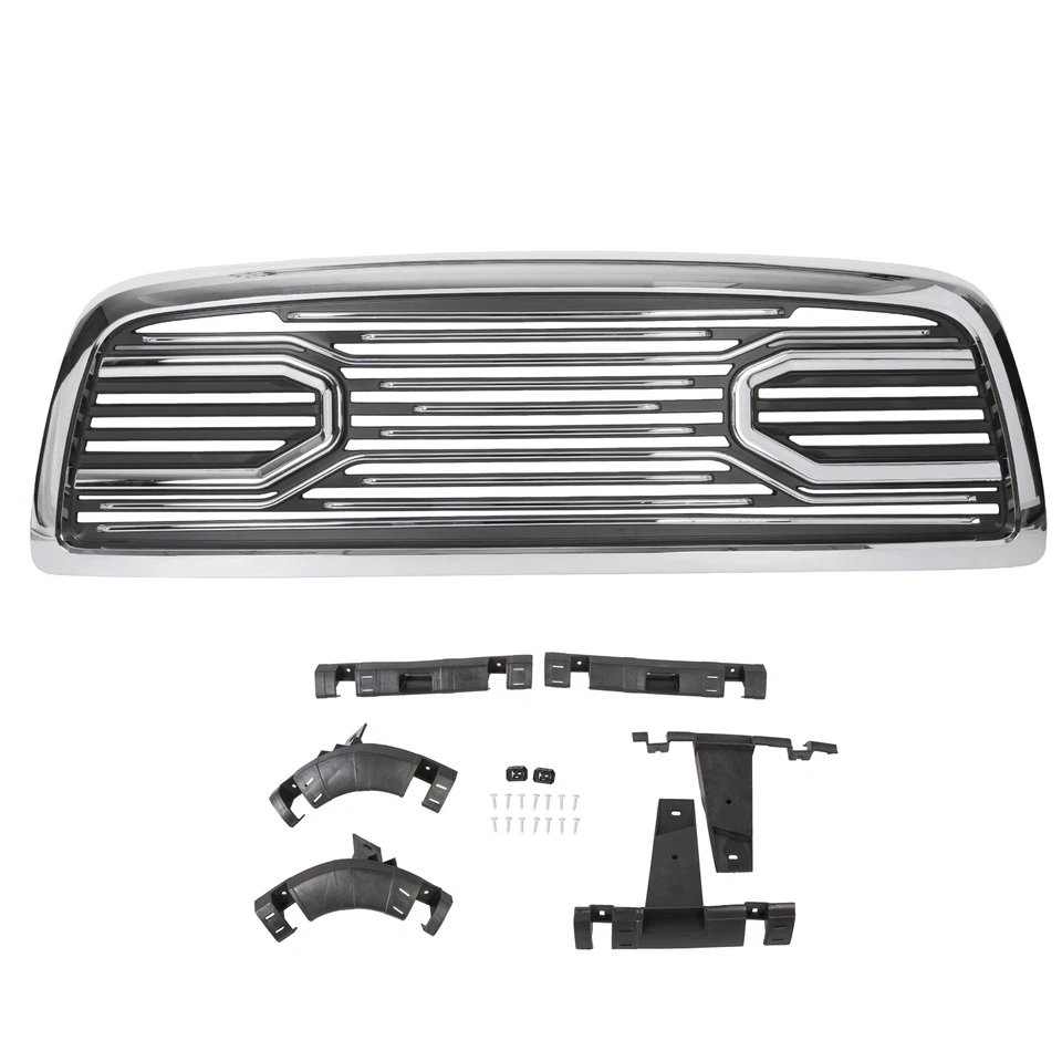 Rejilla delantera cromada + carcasa de repuesto horizontal estilo billet para RAM 1500 09-12 Foto 3 de 4