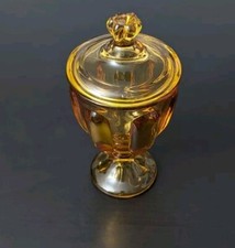 Vtg Viking Epic 6 Petal Amber Candy Dish with Lid 8" MCM