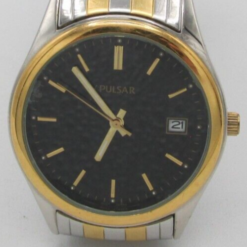 Herrenuhr Pulsar Quarz zweifarbig VX42-X140 neue Batterie Datum schwarzes Zifferblatt - Bild 6 von 6