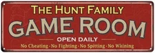 The Hunt Family Personalized Red Game Room Metal Sign 106180038037
