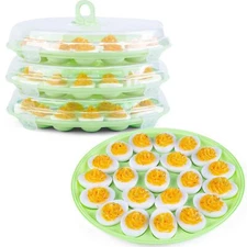 3 Pcs Deviled Egg Platter with Lid, 66 Slots Plastic Deviled Egg Tray Carrier