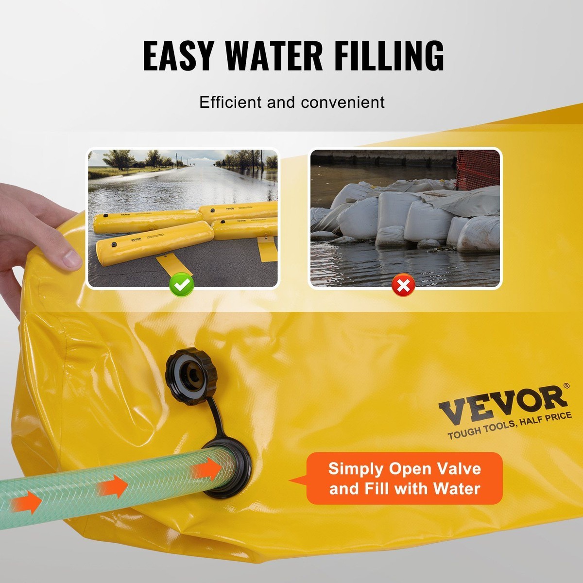 VEVOR Flood Barrier 12 Ft Length X 12 In Height Sandbag Alternative Water Barrier For Flooding - View #3
