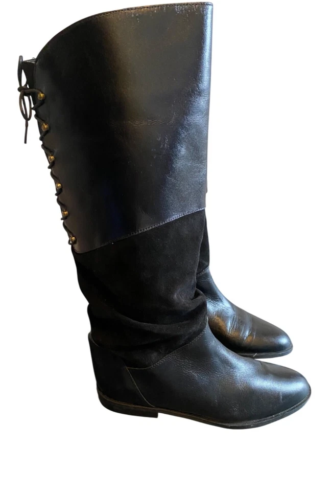 Botas de montar Bally Of Switzerland de cuero negro y gamuza con encaje trasero 7,5 Foto 2 de 4