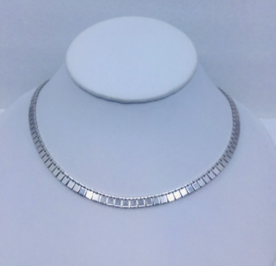 Vintage Signed Monet 1970s Silver Tone Square Link Goddess Style Necklace
