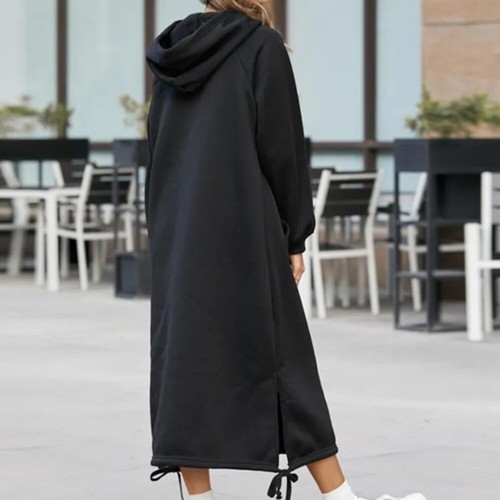 Sweatshirt Dress Jumper Dress Hooded Tops Pullover Long Sleeve Pockets Solid / - Picture 4 of 20