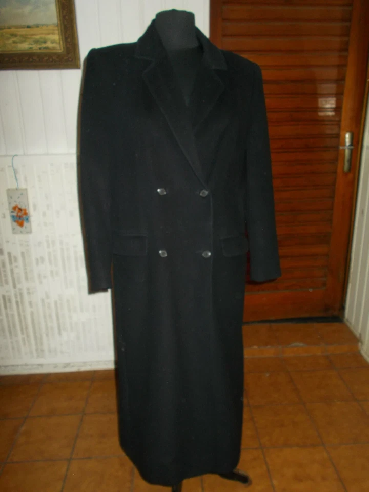 VINTAGE Veste manteau  laine/cachemire bleu marine BURBERRYS 10 long 42/44 - Photo 2/4