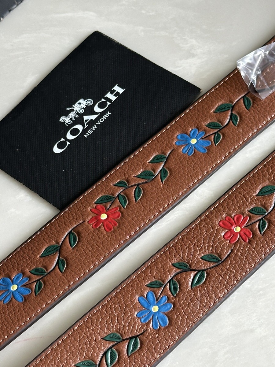 NWT COACH TAN PEBBLE LEATHER BLUE/RED FLORAL TOOLING NOVELTY  display picture 3